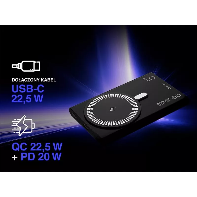 Pārnēsājams lādētājs TRACER AirMag2 — 5000 mAh, MagSafe saderīgs, USB-C PD 20 W, bezvadu uzlāde, 115 g, 1 pieslēgvieta