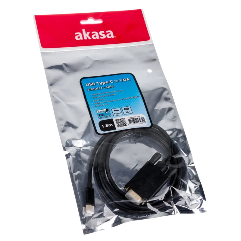 Kabeļa savienotāja pārveidotājs USB Type-C VGA Akasa AK-CBCA17-18BK