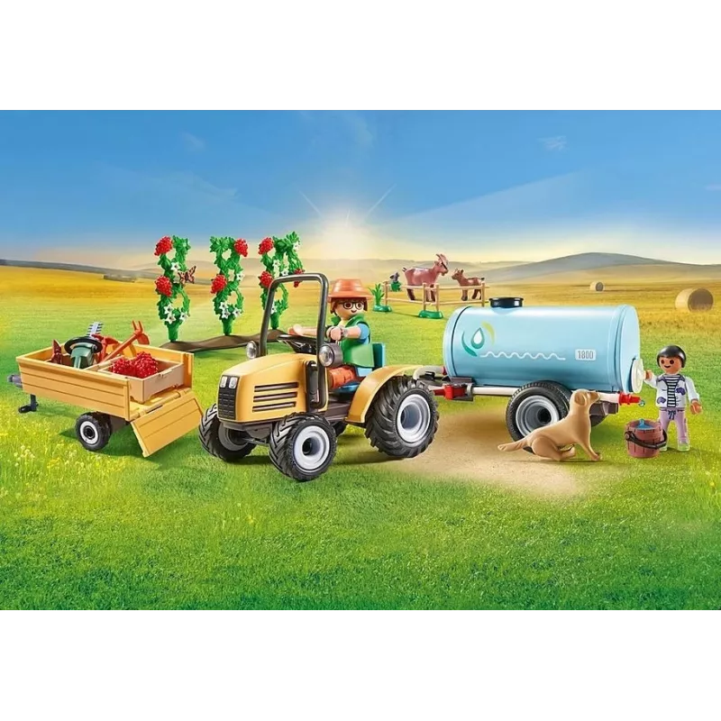 Playmobil 71442 Lauki: Traktors ar piekabi un ūdens tvertni Svaiga raža fermā Mācīšanās par vidi Jautra iztēles lomu spēle