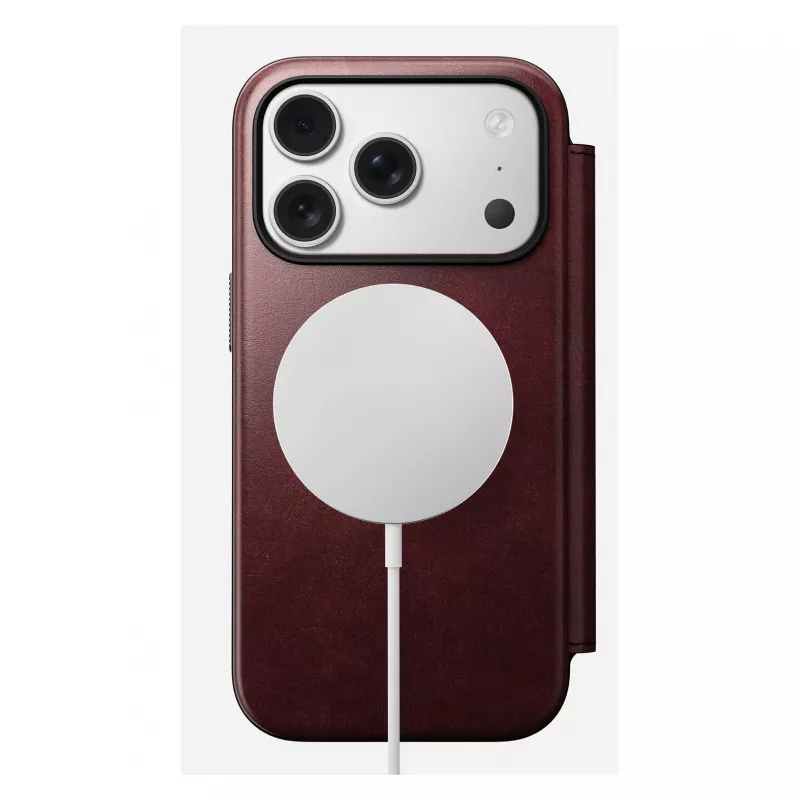 Mobilā tālruņa vāciņš Nomad Modern Leather Folio priekš Apple iPhone 17 Pro, 6,3 collas (16 cm), ādas, bordo