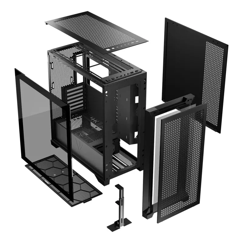 PC korpuss MODECOM VOLCANO EXPANSE T Midi Tower, rūdīts stikls, USB-C, atbalsta micro ATX, GPU līdz 430 mm, CPU dzesētājs līdz 180 mm, 3x3,5 collu nodalījumi, 2x2,5 collu, melns