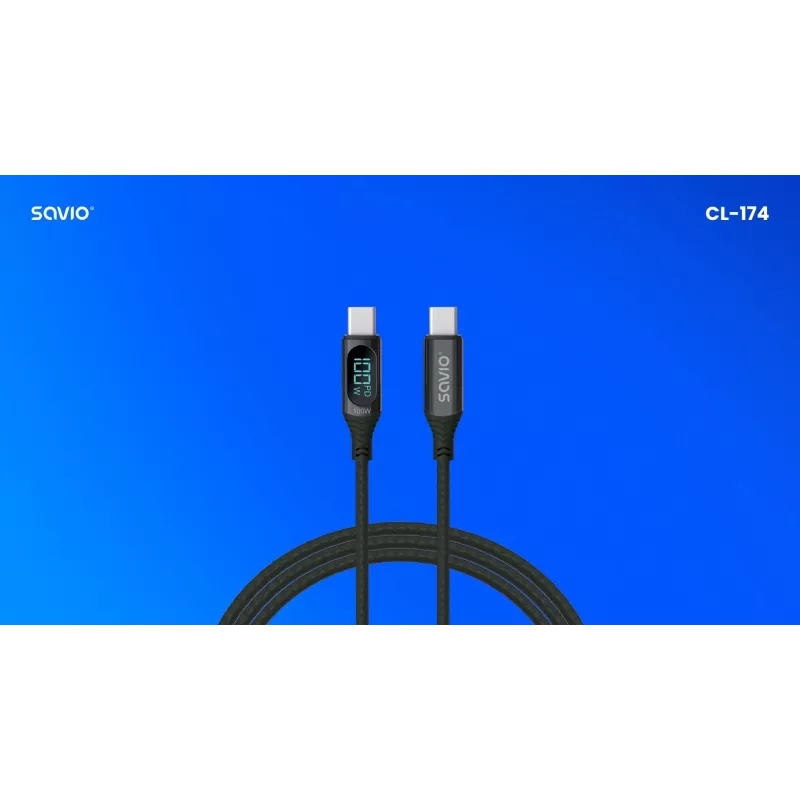 Savio USB-C — USB-C kabelis CL-174 1 m melns USB 3.2 Gen 1