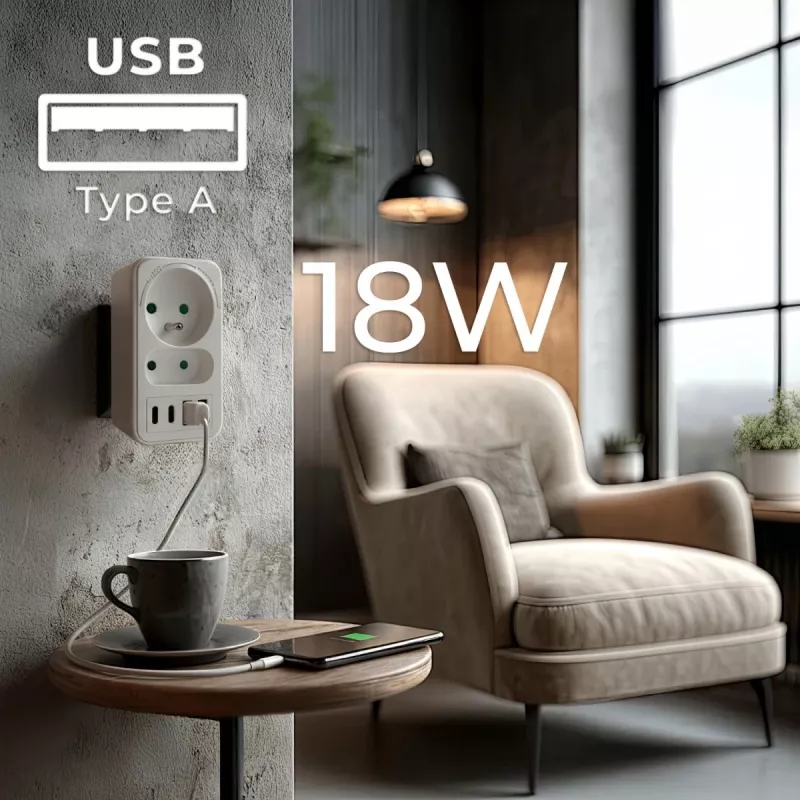Strāvas sadalītājs MACLEAN MCE249 F/W — 2x elektrotīkla rozetes (16A + 6A) un 4x USB (2x A, 2x C PD 20W)
