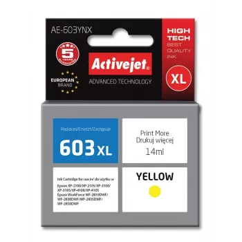 Activejet AE-603YNX tinte (aizstāj Epson 603XL T03A44; Supreme; 14 ml; dzeltena)