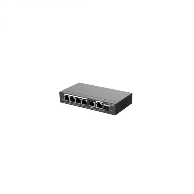 Vadāms PoE komutators RUIJIE RG-ES206GS-P — L2, 6x Gigabit RJ-45, 1x SFP, 4 PoE porti (54 W budžets), 12 Gbit/s, mākoņpārvaldīts