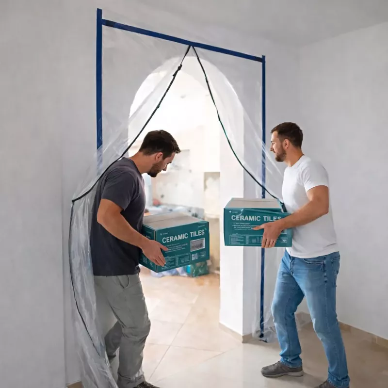 putekļu aizsargdurvis renovācijai Xxl, putekļu aizkars 230X135 taisns