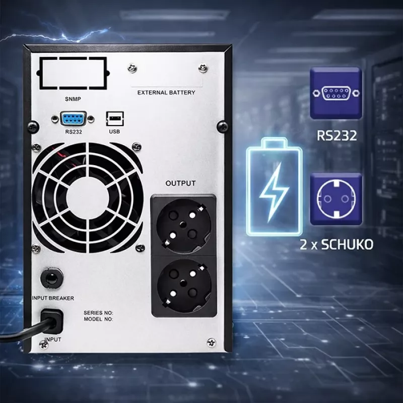 UPS QOLTEC Pure Sine Wave 1kVA 800W ar AVR un LCD displeju