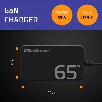 QOLTEC Charger 65W GaN Super Fast plāns PD 5-20V 3.25A USB-C