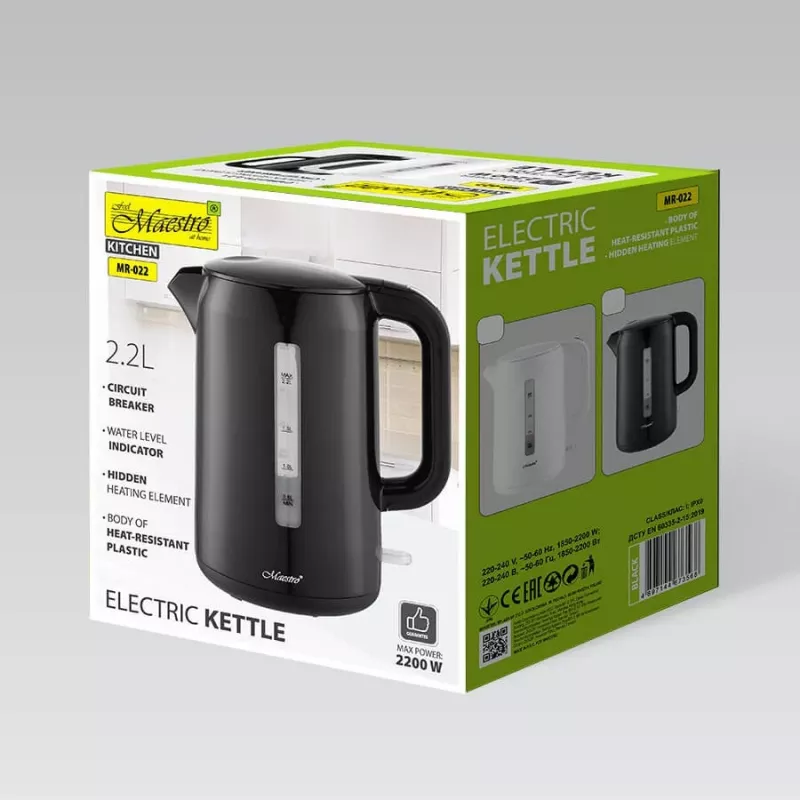 Maestro MR-022 elektriskā tējkanna 2.2 L 2200 W (MR-022-BLACK) Melna