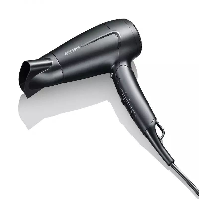 Matu žāvētājs SEVERIN HT 0159 — 1600 W, divējāds spriegums 110/220–240 V, 2 ātrumi, vēsā gaisa padeve, 1,8 m vads, melns