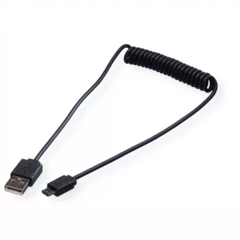 ROLINE USB 2.0 spirālveida kabelis — A — Micro B — ST/ST 1,0 m — ekranēts — USB 2.0 Type Micro B — 1 mm — spirālveida (11.02.8317)