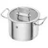 Trauku komplekts ZWILLING 65120-005-0 — 5 daļu nerūsējošā tērauda katli, vāki, droši cepeškrāsnij un trauku mazgājamai mašīnai, nepiedegošs pārklājums, maks. 200°C