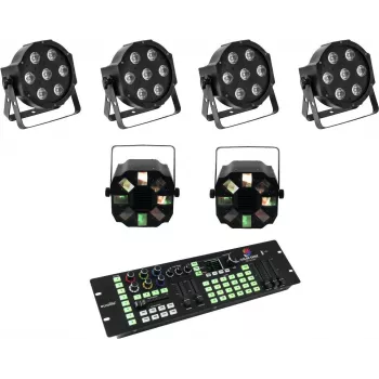 LED stāvgaismas komplekts EUROLITE SLS-7 HCL 4x + LED FE-700 2x ar DMX Color Chief kontrolieri