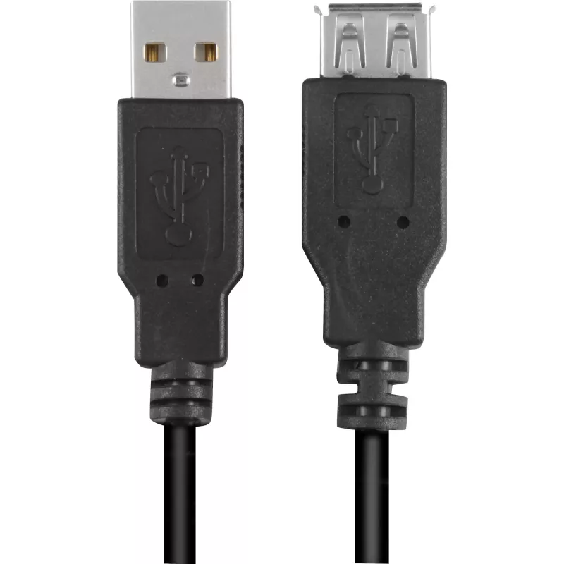 USB 2.0 pagarinājuma kabelis, USB-A spraudnis > USB-A ligzda (melns, 3,0 metri, dubultā ekranēts)