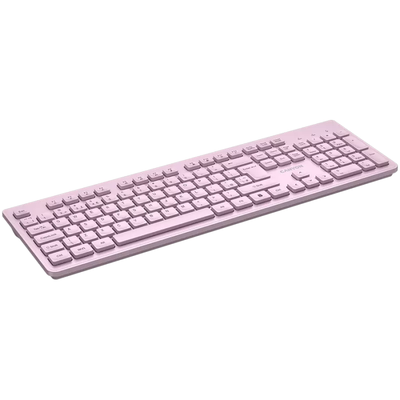Bezvadu tastatūra CANYON HKB-W01 — kompakts rozā izkārtojums, UK/US taustiņu vāciņi