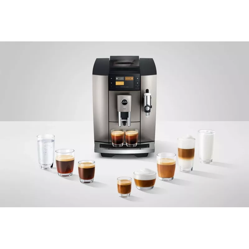 Espresso kafijas automāts JURA E8 Pilnībā automātisks 1,9 L Sudraba — 15 bāri, 3,5 collu displejs, dzirnaviņas, piena putotājs