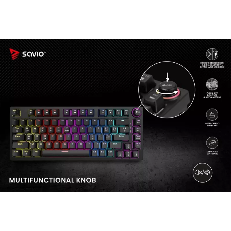 Savio Phenix SAVGK-RED spēļu tastatūra USB RF bezvadu Bluetooth QWERTY