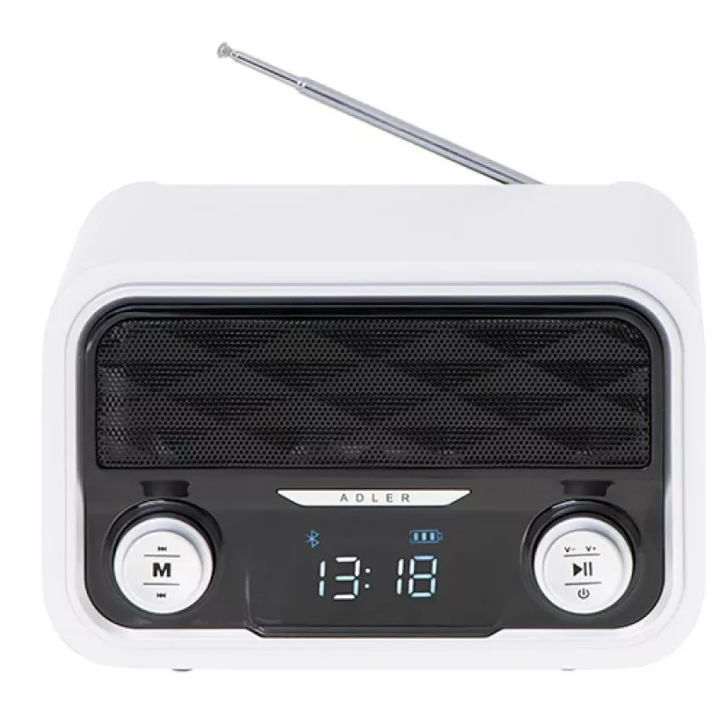 Adler AD 1185 — Pārnēsājams FM radio, Bluetooth 4.0, MP3, SD karte, AUX, 1800 mAh baterija, LCD displejs, uzlāde caur micro-USB