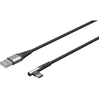USB-C uz USB-A auduma kabelis ar metāla spraudņiem (telpēm pelēks/sudraba), 2 m