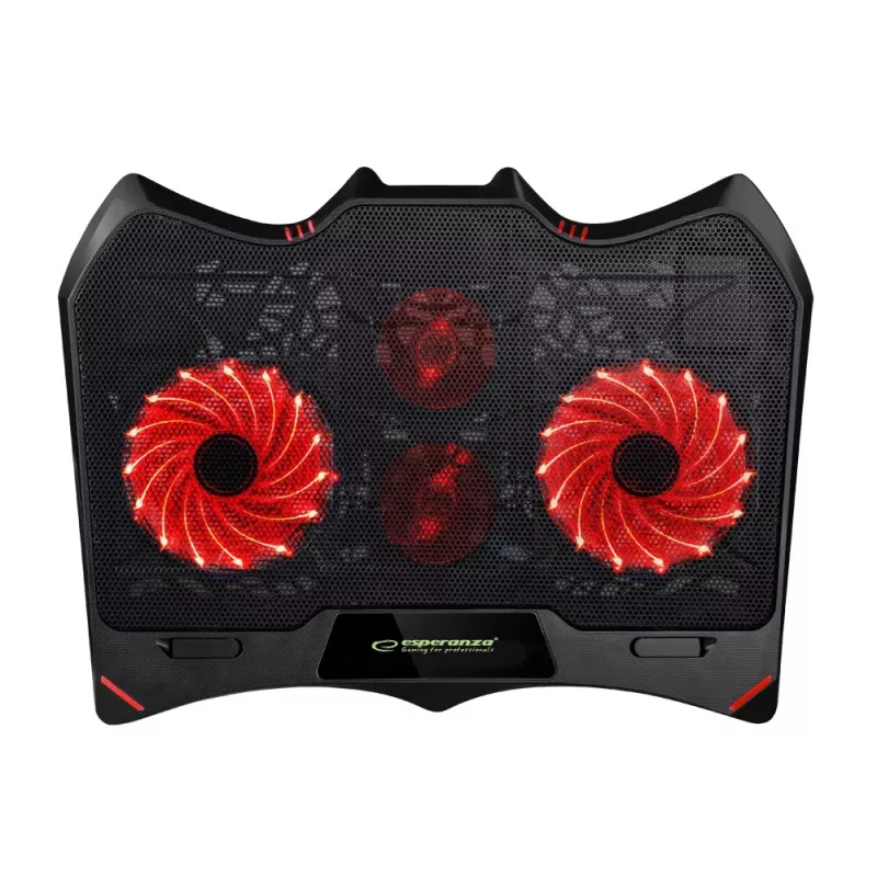 Dzesēšanas paliktnis klēpjdatoram ESPERANZA EGC102 — 4 ventilatori, USB barošana, 2 augstuma pozīcijas, melns, 415×305×27 mm