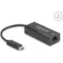 Tīkla adapteris DELOCK 64306 USB Type-C uz Ethernet 100 Mbit/s, vadu, melns