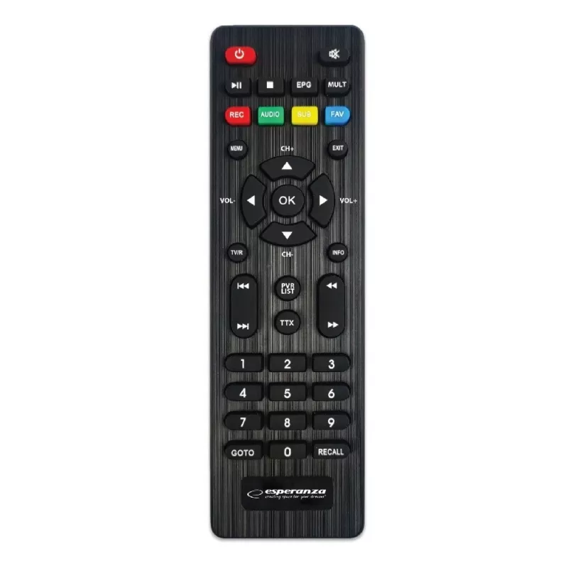 TV uztvērēja pierīce ESPERANZA EV106R kabeļu uztvērējs DVB-T2 / DVB-C HEVC H.265, HDMI, USB, PVR, Dolby Digital, 174–790 MHz, melna