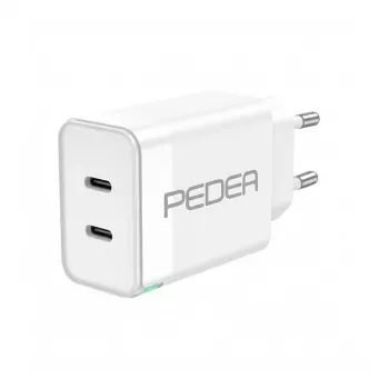 Lādētājs PEDEA Schnellladegerät Dual PD 40W USB Type-C/C balts - dubulta PD izeja, 40 W kopējā jauda, USB-C uz USB-C