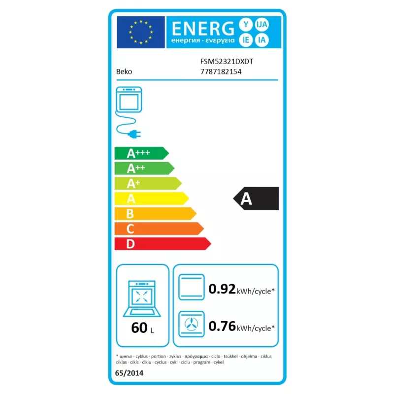 Gāzes plīts virsma un elektriskā cepeškrāsns BEKO FSM52321DXDT nerūsējošais tērauds 50 cm, energoefektivitātes klase A