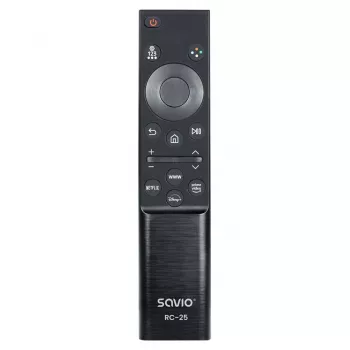 SAVIO RC-25 infrasarkanā TV tālvadības pults, spiedpogu ievade, melna, darbības attālums līdz 10 m, 1 ierīcei, izmanto 2x AAA