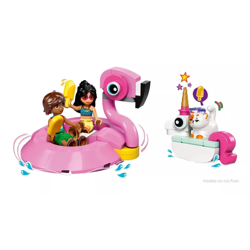 Konstrukciju rotaļlieta LEGO Friends komplekts 42658 Baseina ballīte ar vienradzi un flamingo, tēli un aksesuāri
