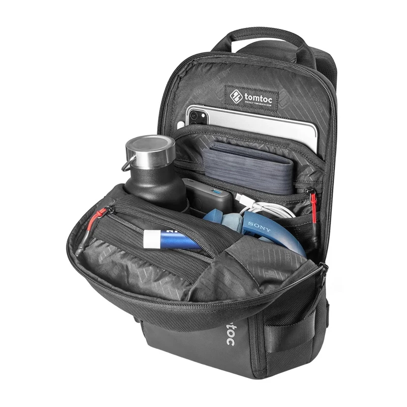 Crossbody soma Tomtoc Navigator-T24 S — melna, kompakta ikdienas nēsāšanai