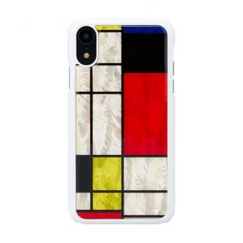 Viedtālruņa maciņš iKins iPhone XR Mondrian balta — aizsargājošs cietais aizmugurējais vāciņš