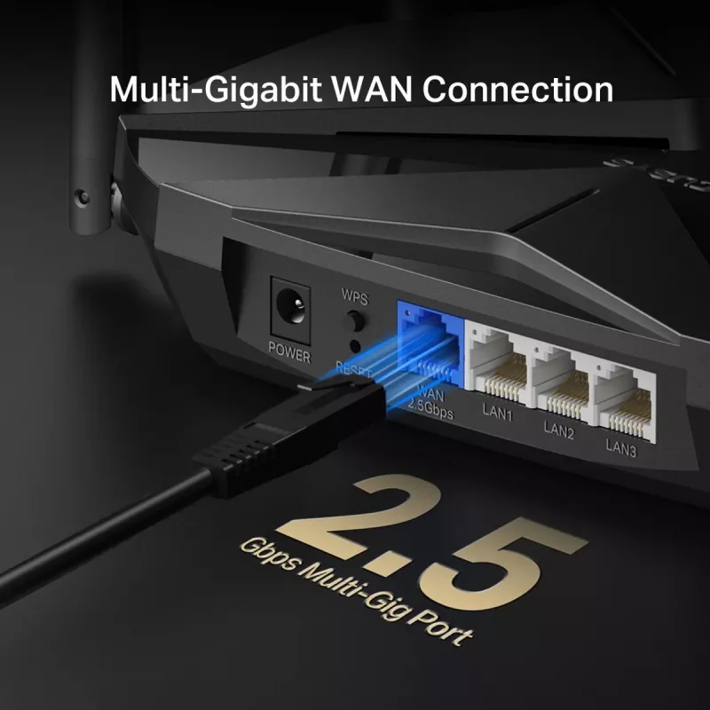 Galda maršrutētājs MERCUSYS MR85X AX3000 divjoslu Wi‑Fi 6, 3000 Mbps, 4 antenas, 3 Gigabit LAN porti, melns