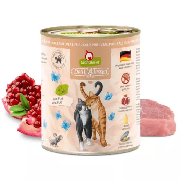 Mitrā kaķu barība Fox4Pets DeliCATessen Pur Veal 800 g skārdenē, pieaugušiem kaķiem, pilnvērtīga barība, hipoalerģiska, bez lipekļa un sojas