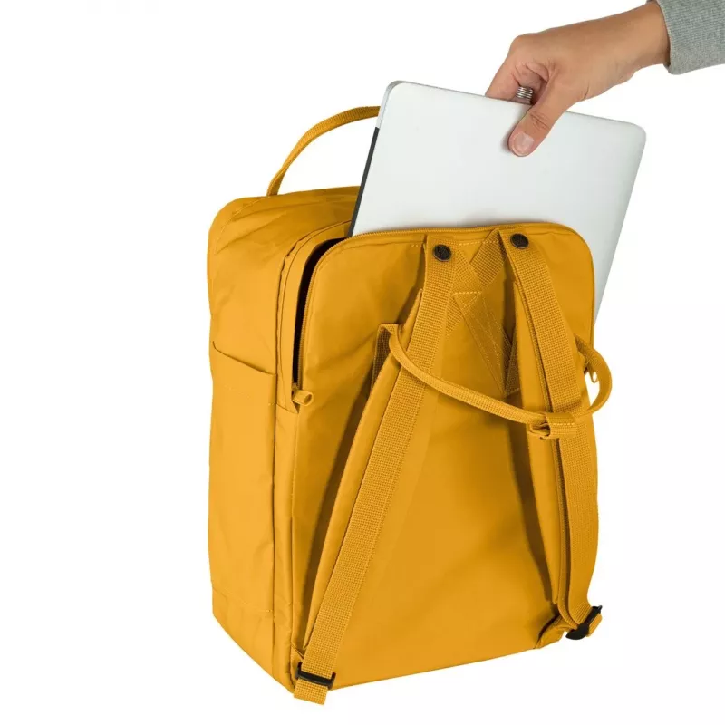 Mugursoma Fjällräven Kanken Laptop 13 inch — Ikdienas pilsētas mugursoma, dzeltena, 250×160×350 mm, poliamīds/PP/vinils