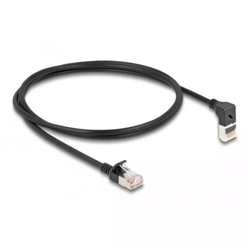 DeLOCK RJ45 tīkla kabelis Cat.6A S/FTP plāns 90° uz augšu vērsts leņķveida 1 m melns
