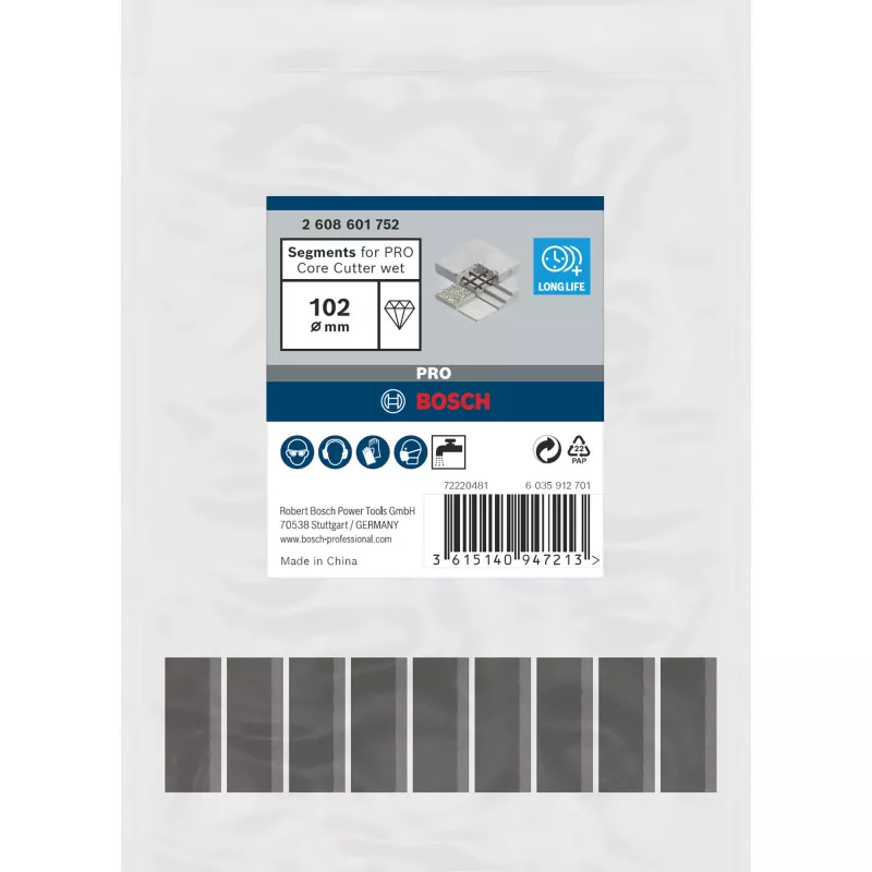 Bosch griešanas segmenti 102 x 450 mm, 1 1/4 collu urbums (modelis 2608601752)