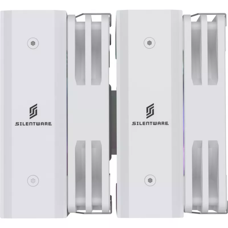 CPU dzesētājs Silentware Titan RGB balta, divtorņu gaisa dzesētājs, 265W TDP, 2×120mm PWM ARGB ventilatori
