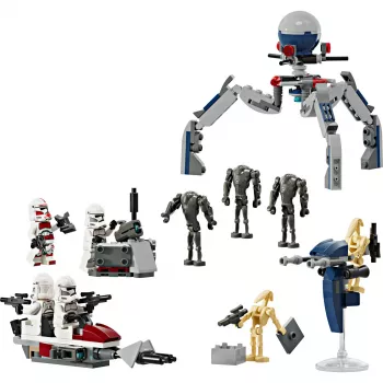 LEGO Star Wars Clone Trooper & Battle Droid Battle Pack konstruēšanas rotaļlietas bērniem ar spīdveja motocikla transportlīdzekli, 4 minifigūras un 5 figūras, dāvanas zēniem