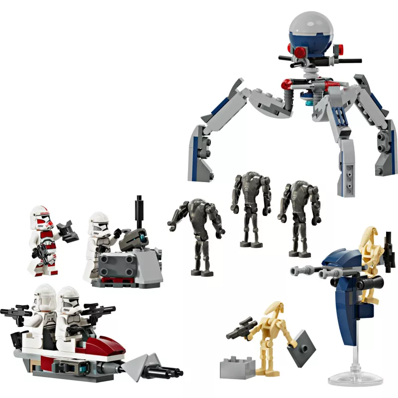 LEGO Star Wars Clone Trooper & Battle Droid Battle Pack konstruēšanas rotaļlietas bērniem ar spīdveja motocikla transportlīdzekli, 4 minifigūras un 5 figūras, dāvanas zēniem