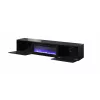 TV skapis Cama Meble SLIDE 200K ar elektrisko kamīnu 200×40×37 cm spīdīgi melns, MDF durvis, skaidu plātnes rāmis