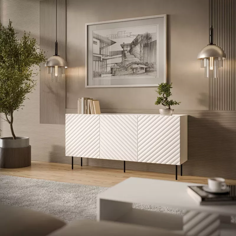 Kumode Cama Meble LUCCA 3D 165x40x80 cm, balta, skaidu plātnes korpuss
