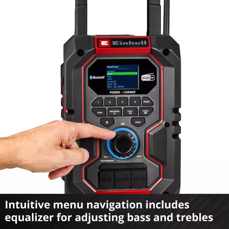 Portatīvais radio EINHELL TE-CR 18 Li DAB+ FM Bluetooth USB, darbināms ar baterijām (saderīgs ar TE-CR 18 Li)