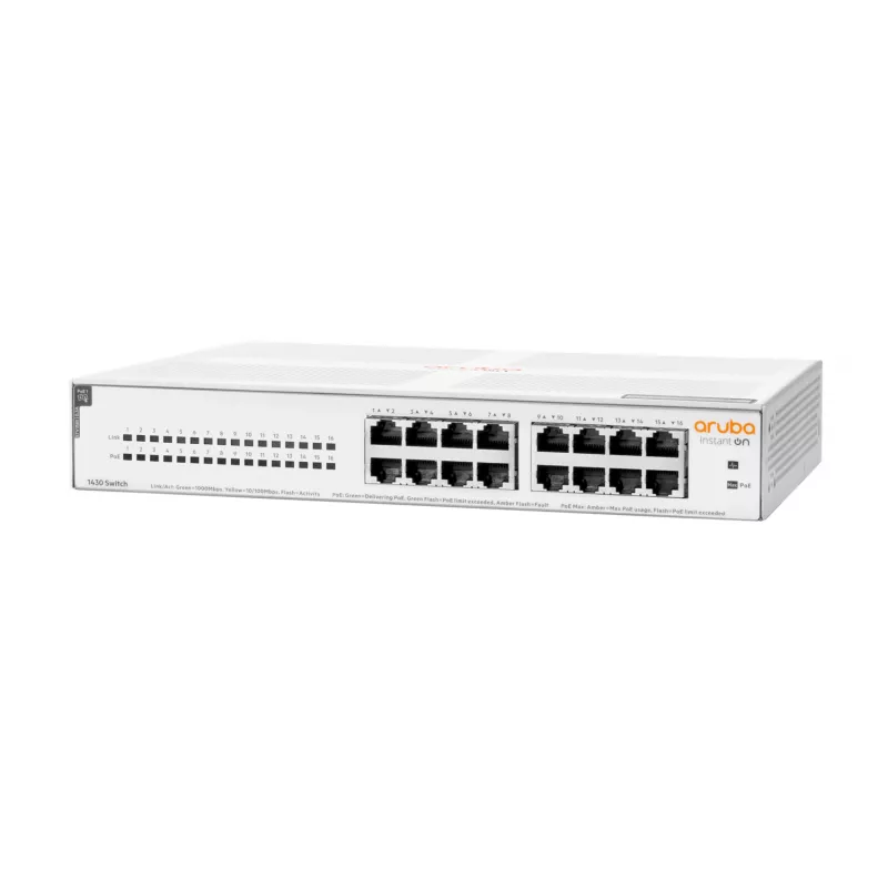 HPE Aruba Networking Aruba Instant On 1430 16G Class4 PoE 124W Nepārvaldāms L2 Gigabitu Ethernet (10/100/1000) Strāva caur Ethernet (PoE) 1U Balts