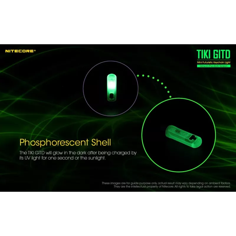 Atslēgu piekariņa lukturītis Nitecore TIKI GITD Pelēks — USB uzlādējams, 1 lm, 55 mm, 12 g, IP66