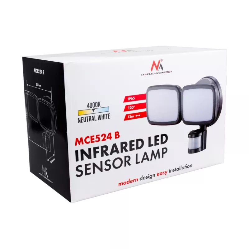 LED sienas lampa MACLEAN MCE524 ar PIR kustības sensoru, modelis MCE524 B