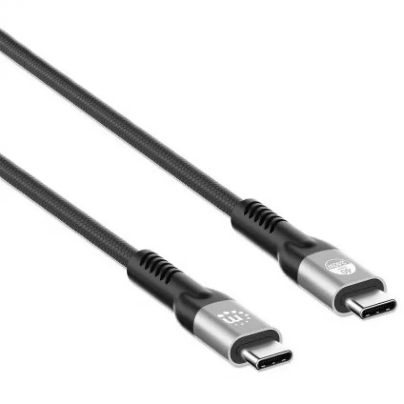 Manhattan Fast USB-C to USB-C kabelis (240W), 1m, 240W Laptop Charging + High-Speed Data & Video, Works with ALL Laptops (Note additional USB-C 240W wall charger needed), 40 Gbps Ultra-Fast Transfers, Melns, 3 year Warranty