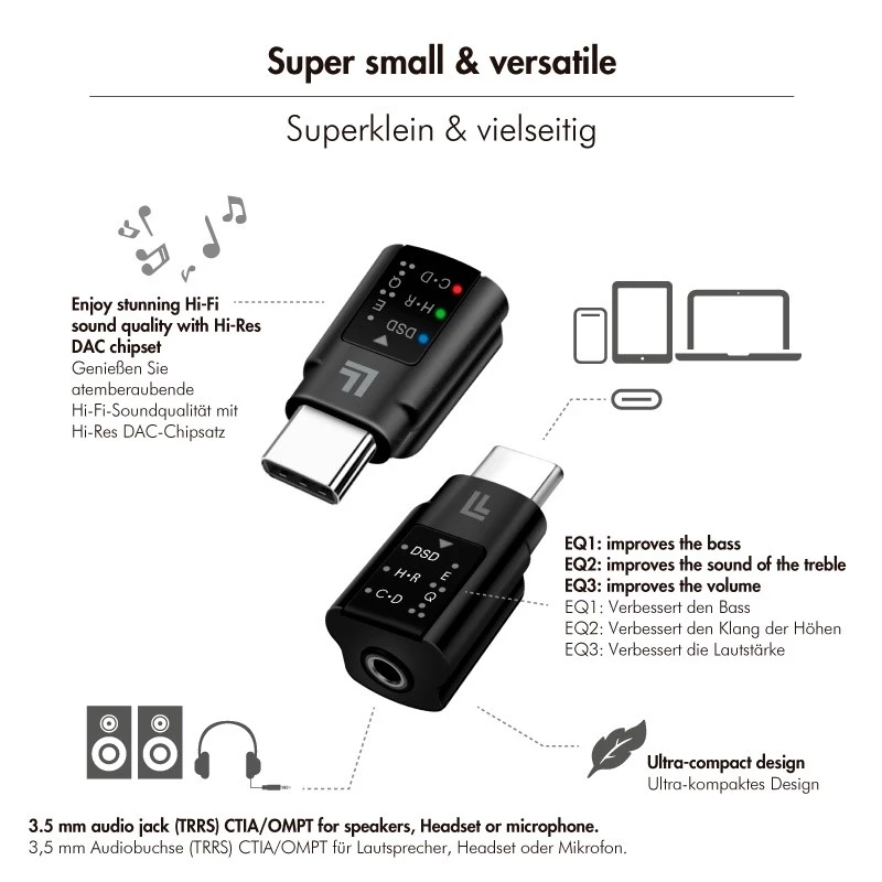LogiLink USB-C DAC audio adapteris. USB-C/M uz 3,5 mm/F. Melns