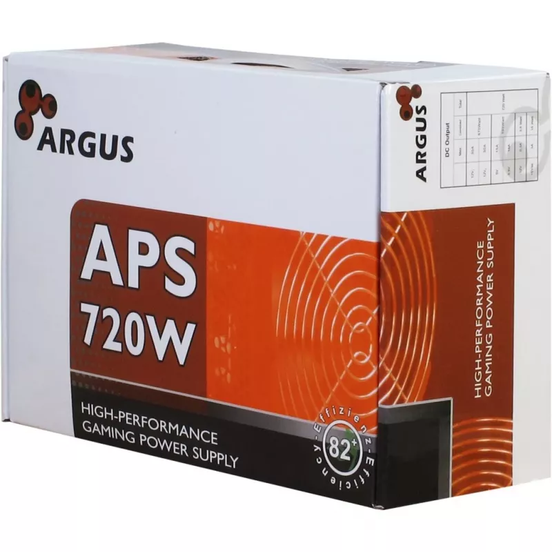 INTER TECH Argus APS-720W - Barošanas bloki (115-230 V, 20+4 kontaktu ATX, 47-63 Hz, 12V1,+12V2,+3.3V,+5V,+5Vsb,12V, aktīvs, ATX, melns)