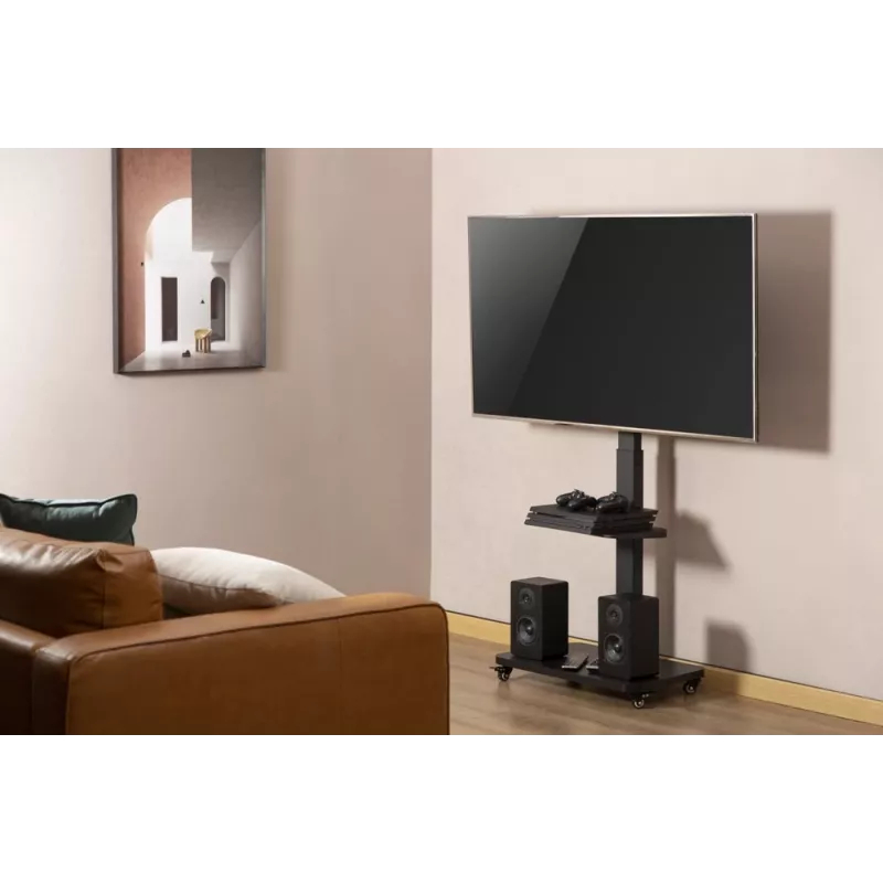 Gembird TVS-75S-02 televizora grīdas statīvs ar ritenīšiem, 37–75 inch, melns